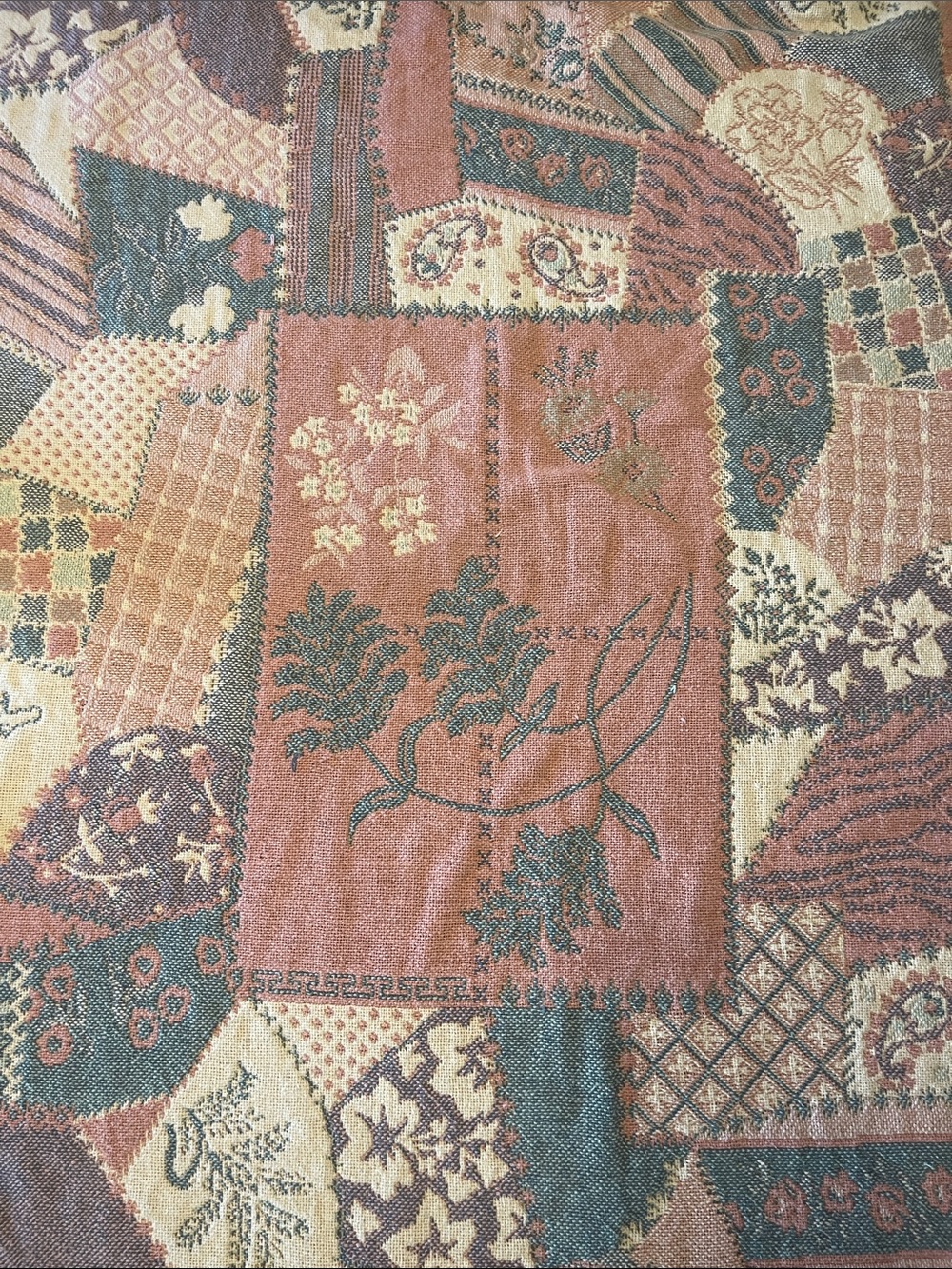 Vintage Classic Patchwork Jacquard Throw Pillow Cover in Rust and Teal